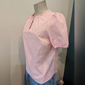 Talbots Pink Puff Sleeve Blouse with Frill Collar-Size M Petite New With Tag